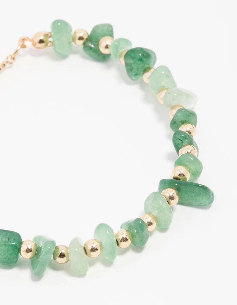 Green Aventurine Chip Beaded Gold Toggle Bracelet