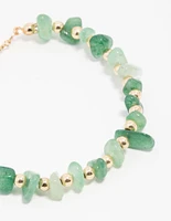 Green Aventurine Chip Beaded Gold Toggle Bracelet