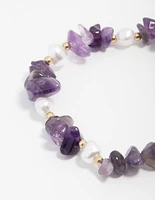 Amethyst Semi Precious Chip And Pearl Bracelet