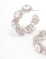 Rhodium Round Cubic Zirconia Small Hoop Earrings