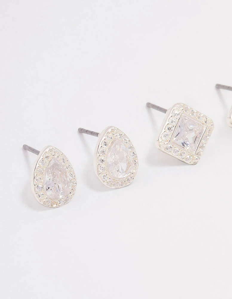 Silver Mixed Cubic Zirconia Stud Earring 3-Pack