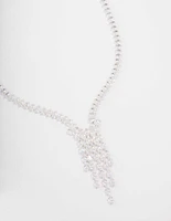 Silver Cubic Zirconia Marquise Drop Necklace