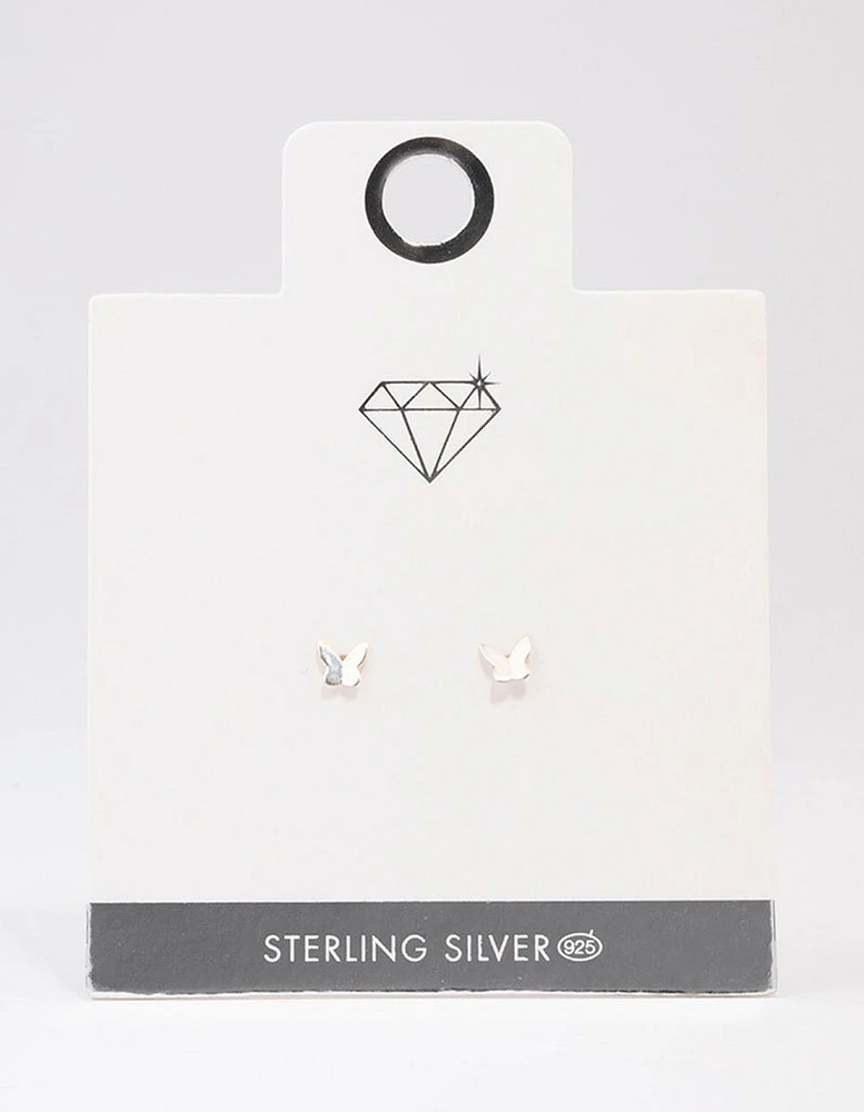 Sterling Silver Solid Butterfly Stud Earrings