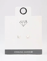 Sterling Silver Solid Butterfly Stud Earrings