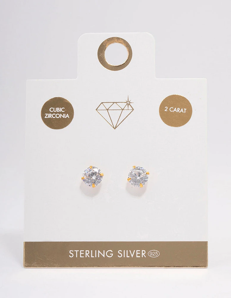 Gold Plated Sterling Silver Cubic Zirconia Stud Earrings