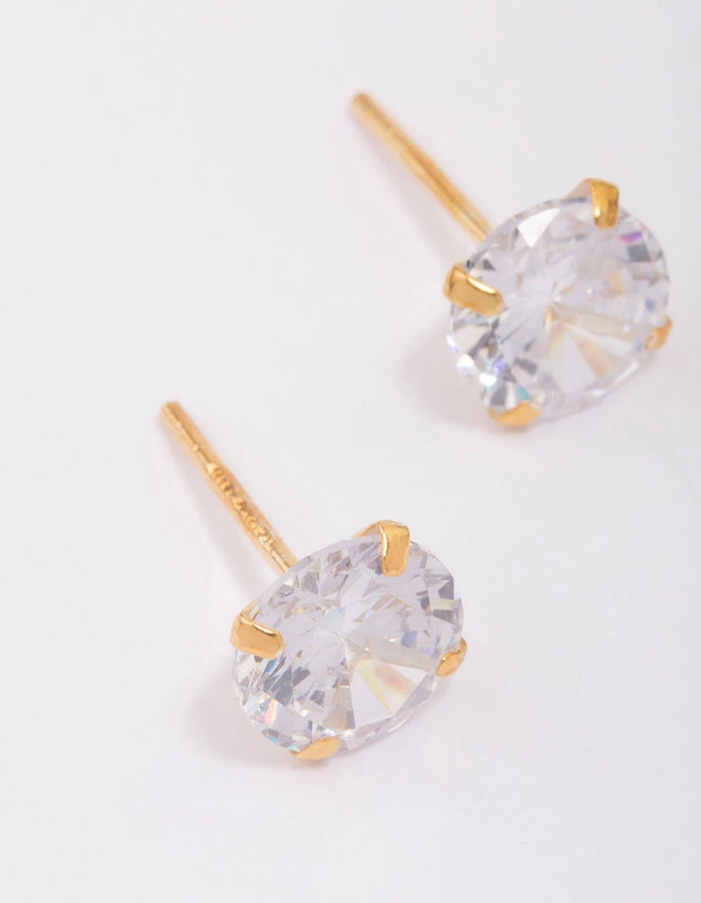 Gold Plated Sterling Silver Cubic Zirconia Stud Earrings