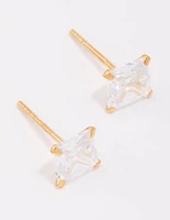 Gold Plated Sterling Silver Square Cubic Zirconia Stud Earrings 6mm