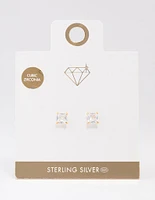 Gold Plated Sterling Silver Square Cubic Zirconia Stud Earrings 6mm