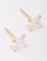 Gold Plated Sterling Silver Square Cubic Zirconia Stud Earrings 6mm