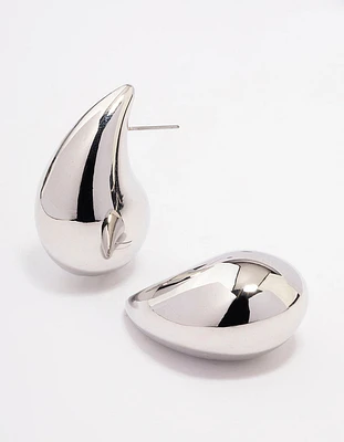 Silver Large Smooth Teardrop Earrings