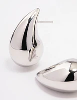 Rhodium Large Smooth Teardrop Earrings