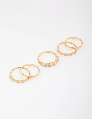 Gold Plated Dainty Cubic Zirconia Stacking Ring 5-Pack