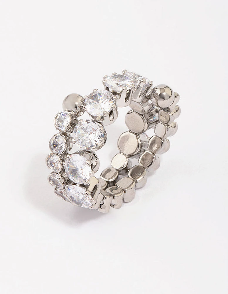 Rhodium Round Cubic Zirconia Wrapped Ring