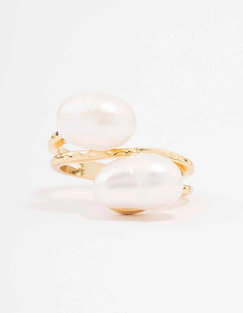 Gold Plated Double Pearl Wrapped Ring