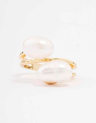 Gold Plated Double Pearl Wrapped Ring