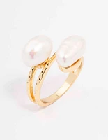 Gold Plated Double Pearl Wrapped Ring