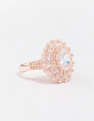 Rose Gold Glistening Cubic Zirconia Oval Cocktail Ring