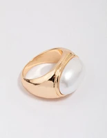 Gold Oval Pearl Chunky Cocktail Ring