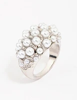 Rhodium Domed Pearl Cocktail Ring