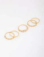 Gold Plated Dainty Cubic Zirconia Stacking Ring 5-Pack