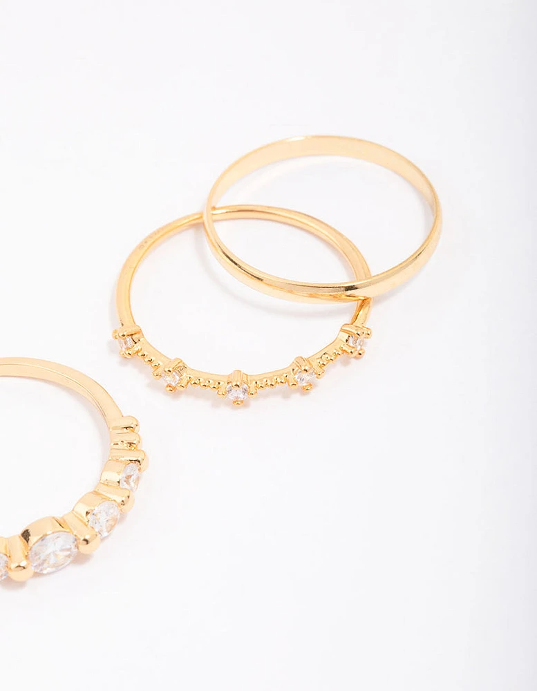 Gold Plated Dainty Cubic Zirconia Stacking Ring 5-Pack