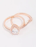 Rose Gold Crowned Pear Diamante Ring