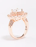 Rose Gold Glistening Cubic Zirconia Oval Cocktail Ring