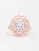 Rose Gold Glistening Cubic Zirconia Oval Cocktail Ring