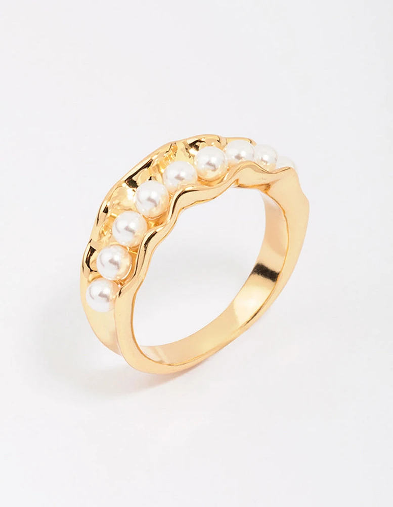 Gold Plated Textured Ribbon Band Ring