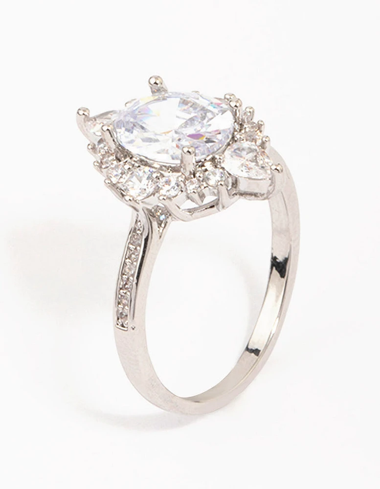 Rhodium Shining Star Cubic Zirconia Ring