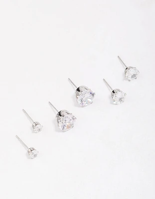 Stainless Steel Graduating Cubic Zirconia Earring 3-Pack