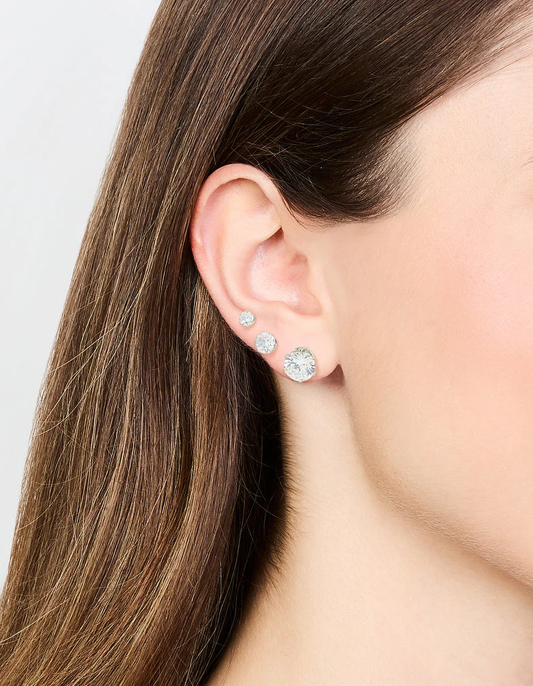 Waterproof Stainless Steel Graduating Cubic Zirconia Earring 3-Pack
