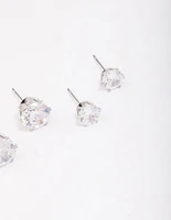 Stainless Steel Graduating Cubic Zirconia Earring 3-Pack