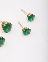 Gold Plated Stainless Steel Graduating Emerald Cubic Zirconia Earring 3-Pack