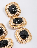 Gold & Black Molten Triple Stone Drop Earrings