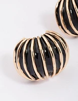 Gold & Black Ribbed Small Stud Earrings