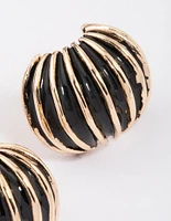 Gold & Black Ribbed Small Stud Earrings