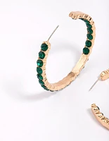 Gold Emerald Stone Hoop Earrings