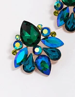 Gold Blue & Green Stones Statement Stud Earrings