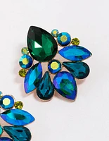 Gold Blue & Green Stones Statement Stud Earrings