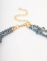 Blue Beaded Flower Layered Necklace