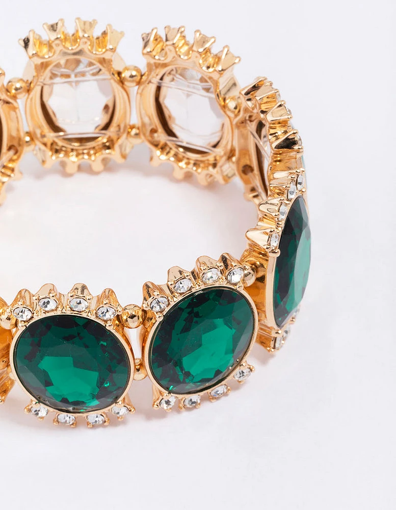 Gold Large Halo Circular Stone Bracelet