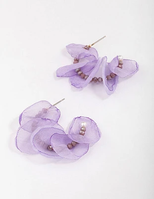Gold Lilac Beaded Petal Hoop Earrings