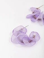 Gold Lilac Beaded Petal Hoop Earrings