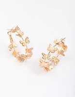 Gold Butterfly Medium Hoop Earrings