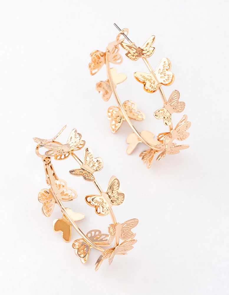 Gold Butterfly Medium Hoop Earrings