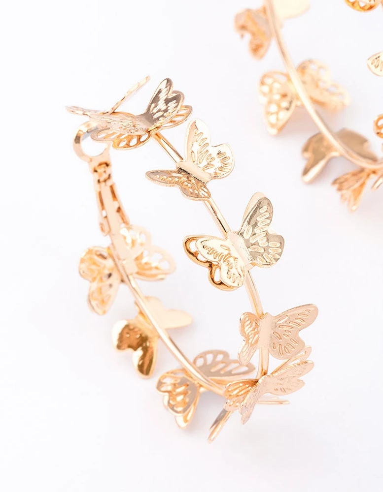 Gold Butterfly Medium Hoop Earrings