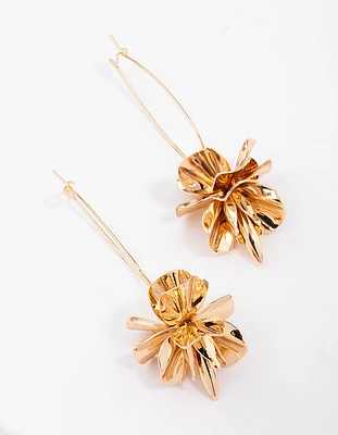 Gold Flower Burst Drop Earrings