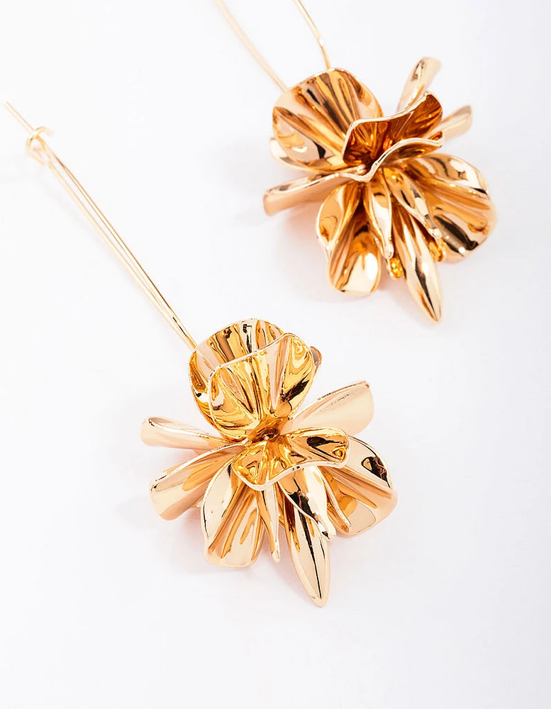 Gold Flower Burst Drop Earrings