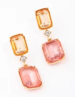 Gold Amber Square Stone Drop Earrings